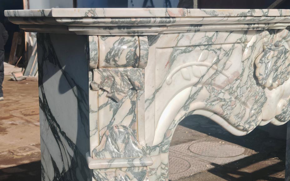 Modern Louis XV style fireplace in green veined marble-3