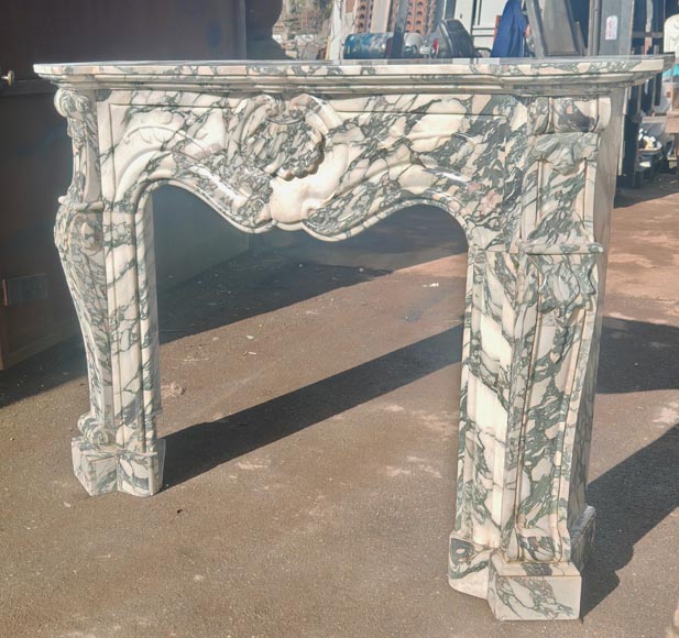 Modern Louis XV style fireplace in green veined marble-5