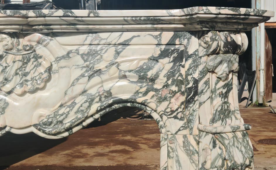 Modern Louis XV style fireplace in green veined marble-6