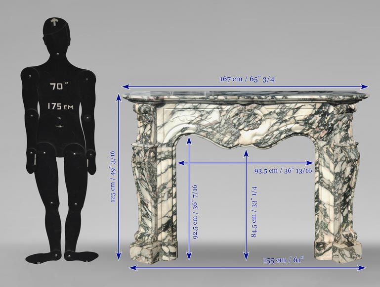 Modern Louis XV style fireplace in green veined marble-9