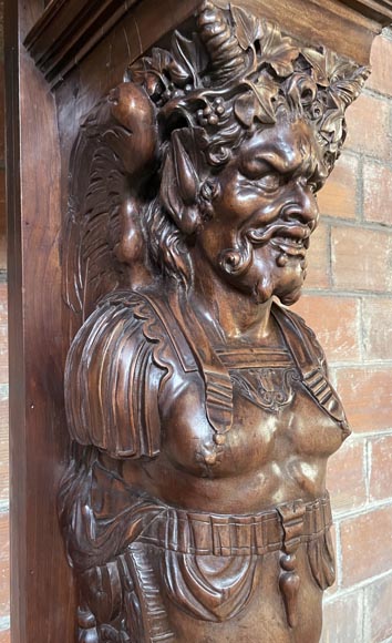Renaissance walnut mantel with satyrs-7