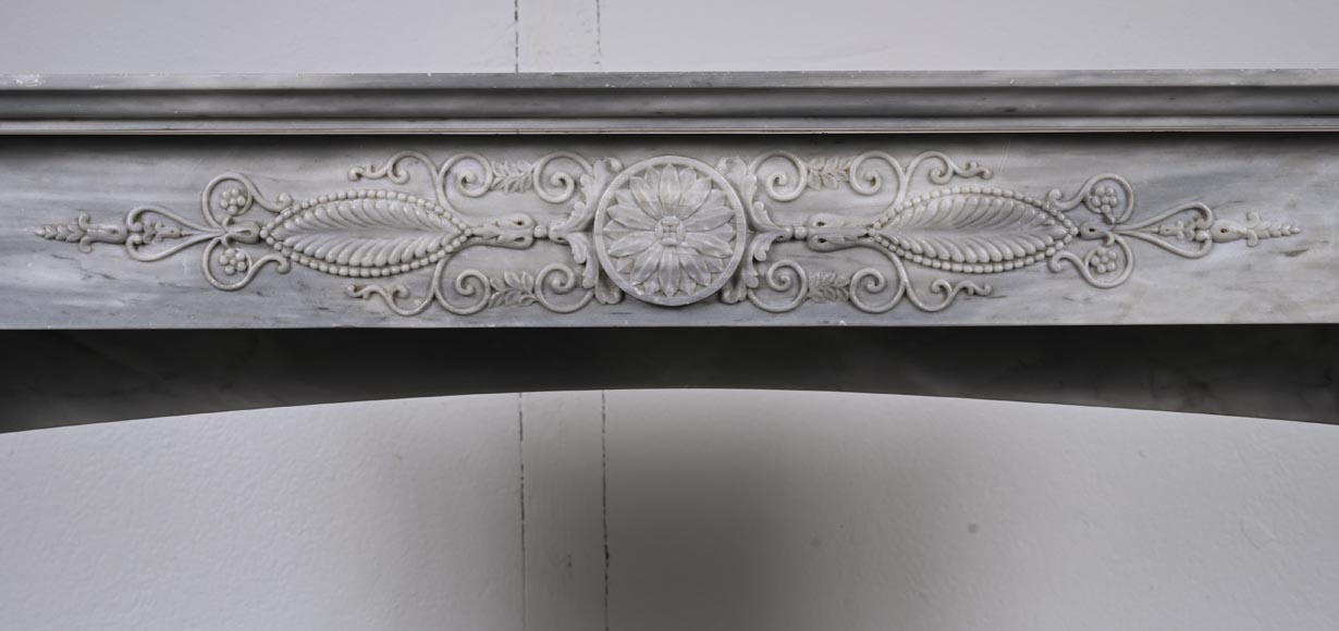 Restoration period mantel in light Turquin marble with detached columns and carved entablature-1