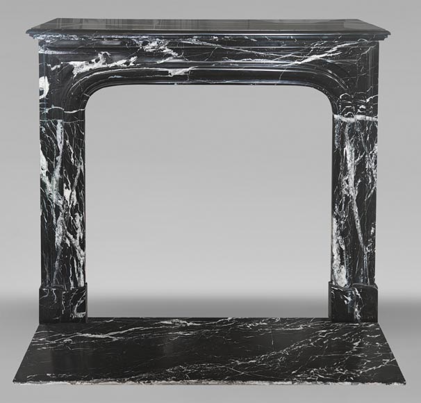 Louis XIV style boudin mantel in Black Marquina marble. Louis XIV style boudin mantel in Black Marquina marble.-0