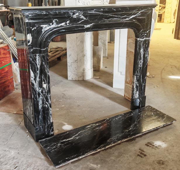 Louis XIV style boudin mantel in Black Marquina marble. Louis XIV style boudin mantel in Black Marquina marble.-2