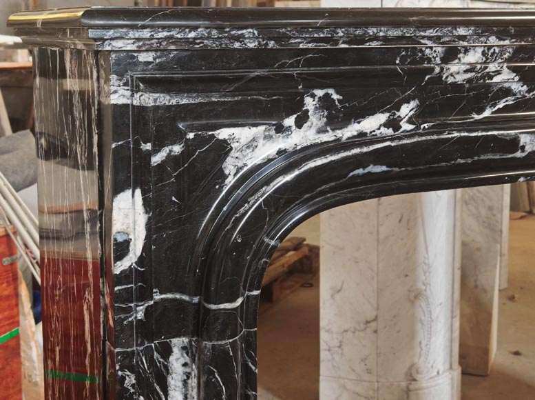 Louis XIV style boudin mantel in Black Marquina marble. Louis XIV style boudin mantel in Black Marquina marble.-3