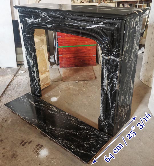 Louis XIV style boudin mantel in Black Marquina marble. Louis XIV style boudin mantel in Black Marquina marble.-5