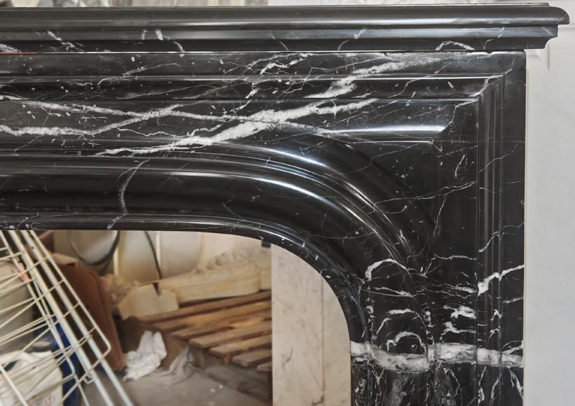 Louis XIV style boudin mantel in Black Marquina marble. Louis XIV style boudin mantel in Black Marquina marble.-6