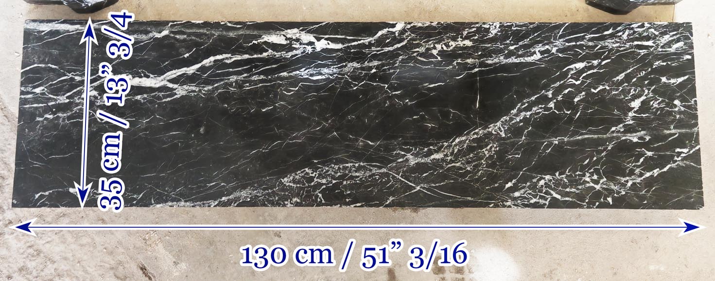 Louis XIV style boudin mantel in Black Marquina marble. Louis XIV style boudin mantel in Black Marquina marble.-8