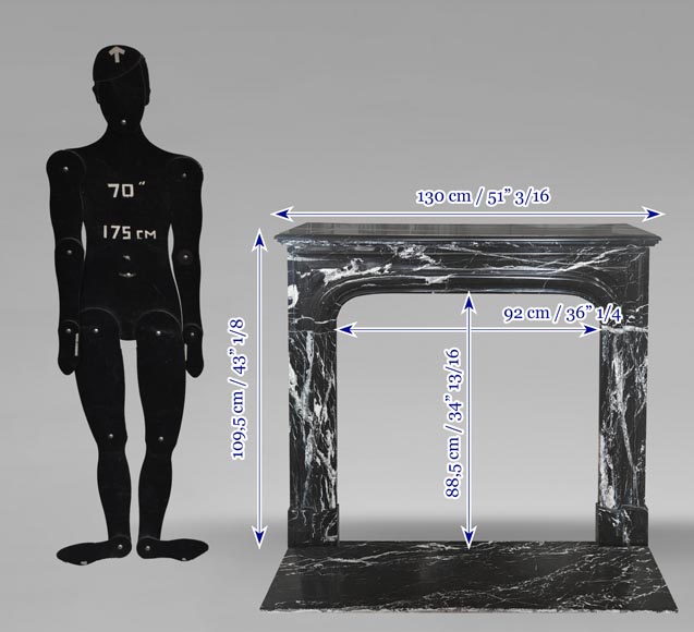 Louis XIV style boudin mantel in Black Marquina marble. Louis XIV style boudin mantel in Black Marquina marble.-10