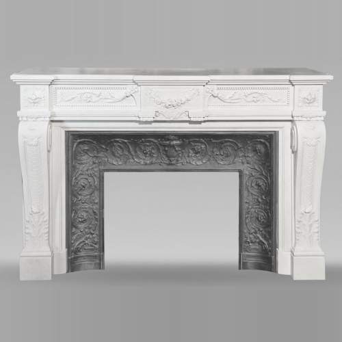 Highly carved Napoleon III style Carrara marble fireplace