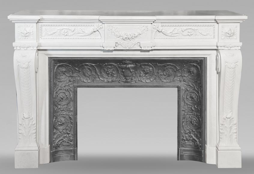 Highly carved Napoleon III style Carrara marble fireplace Highly carved Napoleon III style Carrara marble fireplace-0