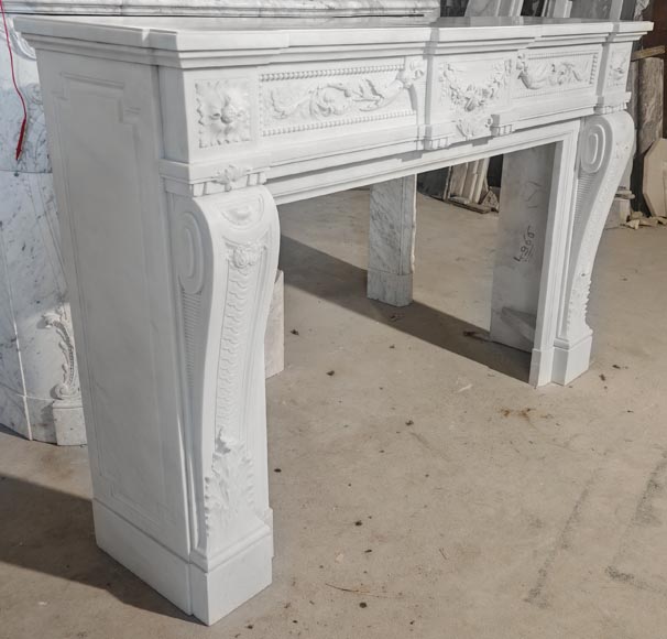 Highly carved Napoleon III style Carrara marble fireplace Highly carved Napoleon III style Carrara marble fireplace-5