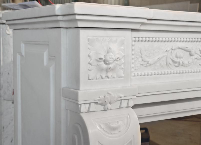 Highly carved Napoleon III style Carrara marble fireplace Highly carved Napoleon III style Carrara marble fireplace-6