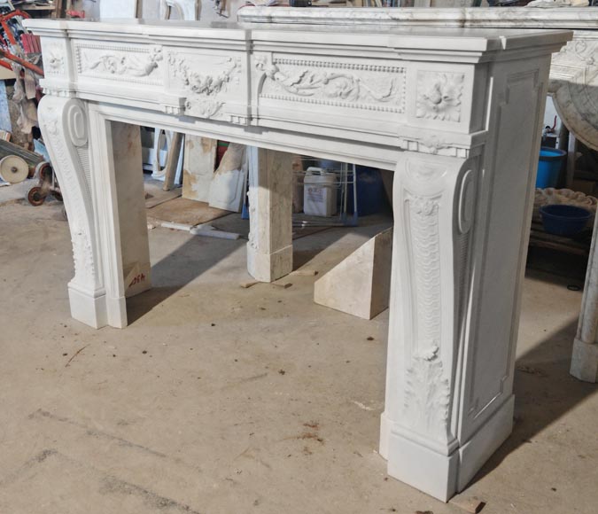 Highly carved Napoleon III style Carrara marble fireplace Highly carved Napoleon III style Carrara marble fireplace-9