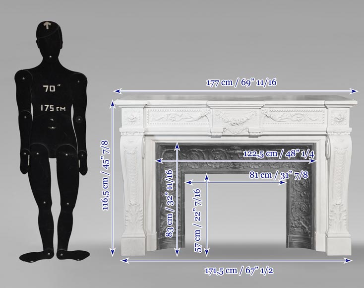 Highly carved Napoleon III style Carrara marble fireplace Highly carved Napoleon III style Carrara marble fireplace-14