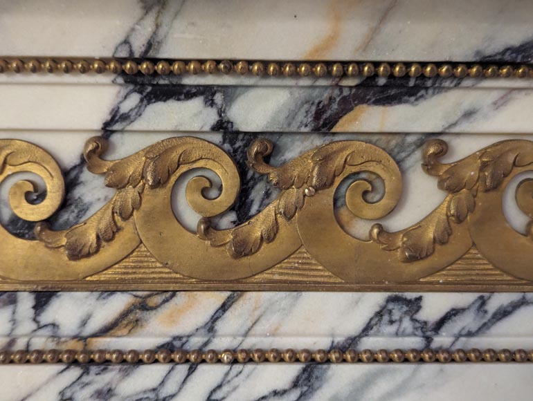 Louis XVI style mantel in Panazeau marble and bronze with detached fluted columns-3