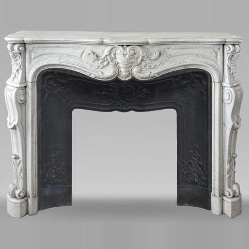 Large Louis XV style Carrara marble mantel with rich decoration
