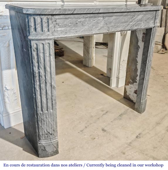 Louis XVI style Bleu Turquin marble fireplace with fluted legs Louis XVI style Bleu Turquin marble fireplace with fluted legs-2