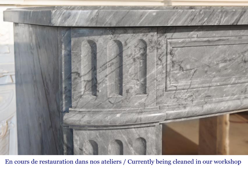 Louis XVI style Bleu Turquin marble fireplace with fluted legs Louis XVI style Bleu Turquin marble fireplace with fluted legs-3
