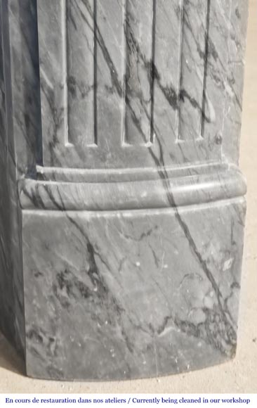 Louis XVI style Bleu Turquin marble fireplace with fluted legs Louis XVI style Bleu Turquin marble fireplace with fluted legs-4