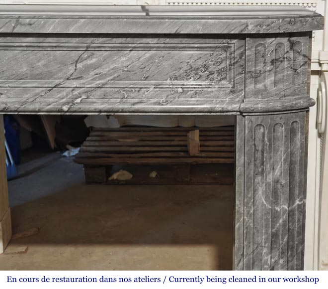 Louis XVI style Bleu Turquin marble fireplace with fluted legs Louis XVI style Bleu Turquin marble fireplace with fluted legs-6