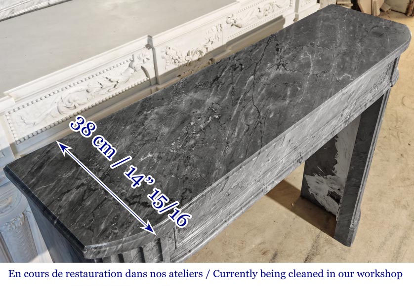 Louis XVI style Bleu Turquin marble fireplace with fluted legs Louis XVI style Bleu Turquin marble fireplace with fluted legs-9