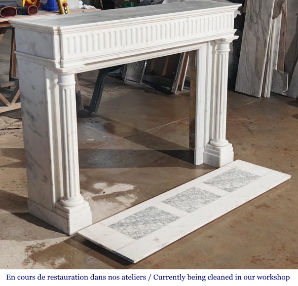 Louis XVI style fireplace in Carrara marble, with detached columns-2