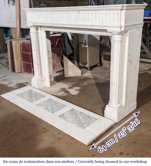 Louis XVI style fireplace in Carrara marble, with detached columns-6