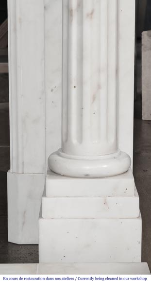 Louis XVI style fireplace in Carrara marble, with detached columns-8