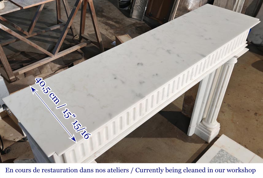 Louis XVI style fireplace in Carrara marble, with detached columns-10