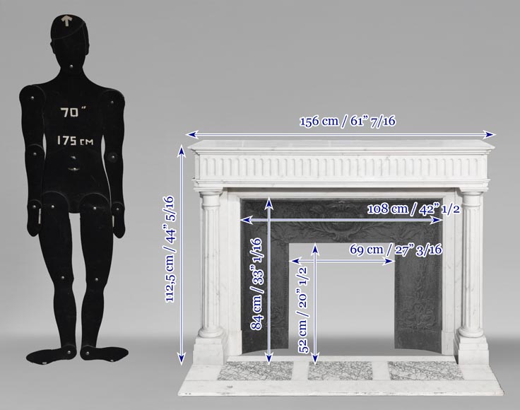 Louis XVI style fireplace in Carrara marble, with detached columns-11