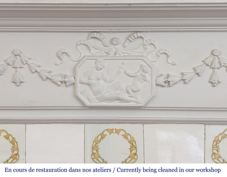 Louis XVI style wood mantel decorated with a mythological scene-5