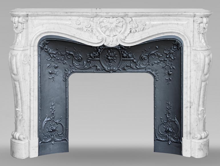 Louis XV style Carrara marble fireplace with floral decoration-0