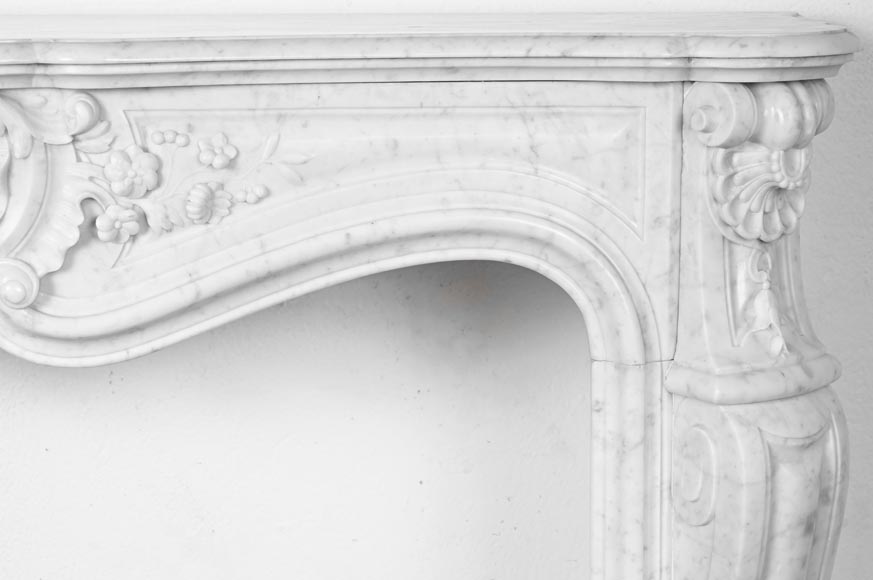 Louis XV style Carrara marble fireplace with floral decoration-8