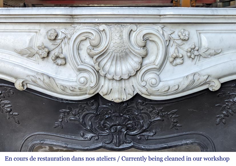Louis XV style Carrara marble mantel with carved floral décor-1