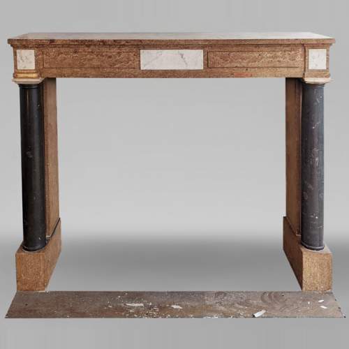 Two-tone Directoire-style granite mantel with detached black marble columns