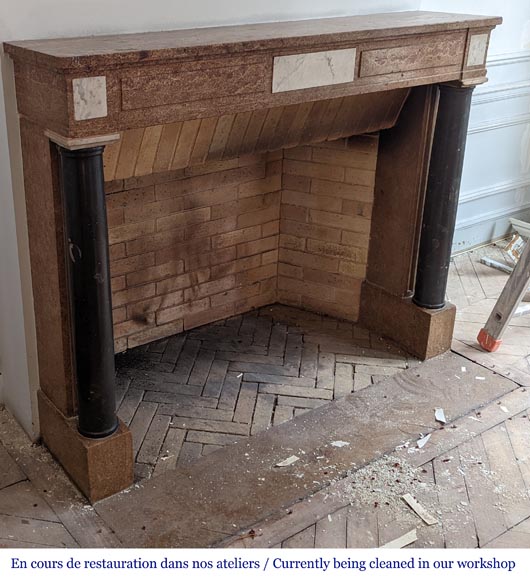 Two-tone Directoire-style granite mantel with detached black marble columns-2