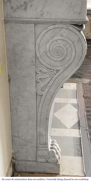 Napoleon III period fireplace with lion's paw feet, in Carrara marble-4