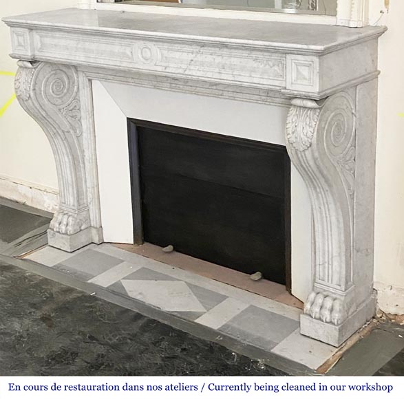 Napoleon III period fireplace with lion's paw feet, in Carrara marble-5