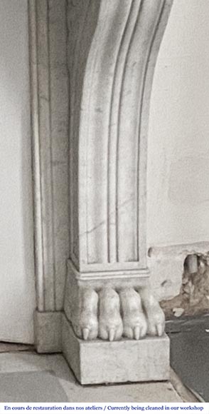 Napoleon III period fireplace with lion's paw feet, in Carrara marble-7