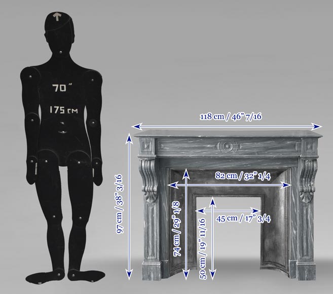 Napoleon III style Capucine model fireplace in blue Turquin marble-7