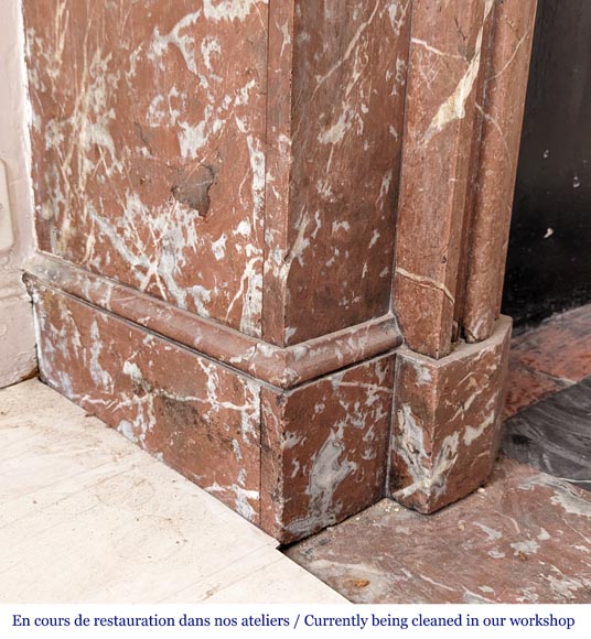 Louis XVI style mantel with acroterion in Rouge du Nord marble-4