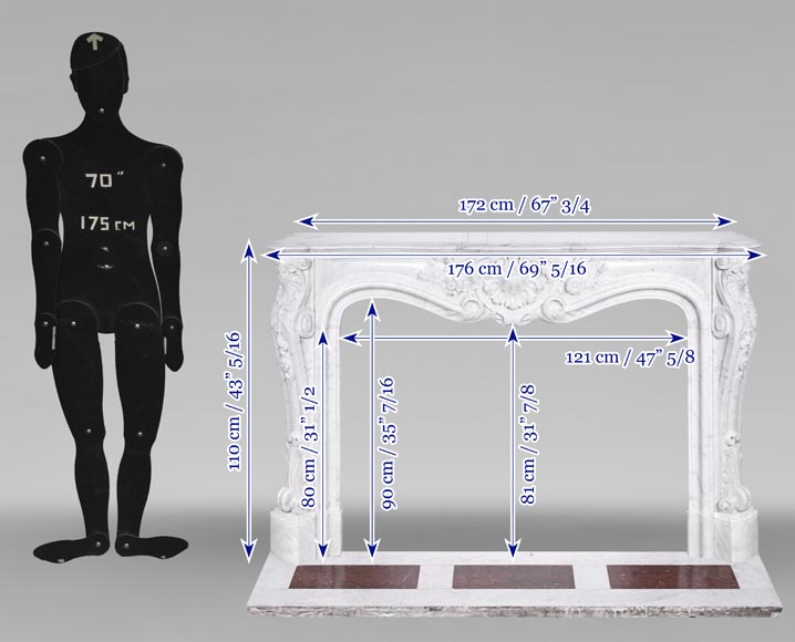 A highly sculpted Louis XV style fireplace in Carrara marble, decorated with a shell motif.-17