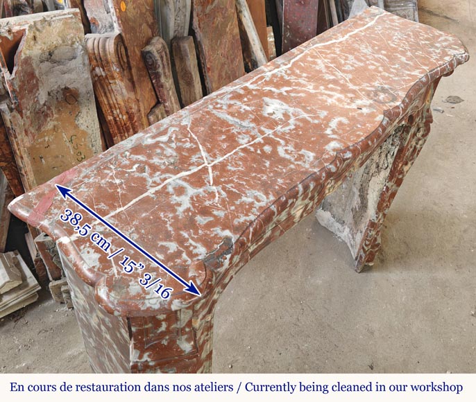 Louis XV style Pompadour mantel in Rouge du Nord marble-7