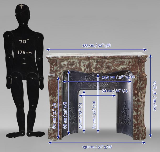 Louis XV style Pompadour mantel in Rouge du Nord marble-8