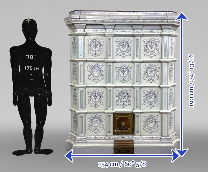 Loebnitz Paris, white ceramic stove with blue decoration Loebnitz Paris, white ceramic stove with blue decoration-9