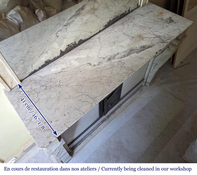 Restoration period mantel with console legs in veined Carrara marble-8