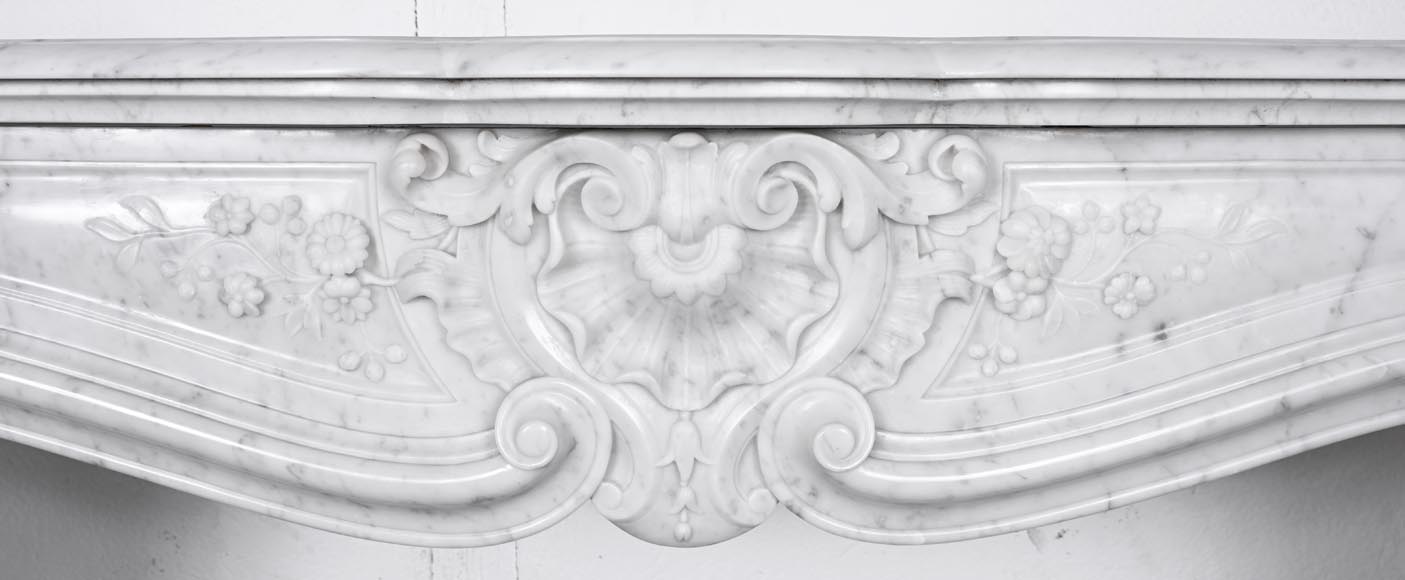 Louis XV style fireplace in Carrara marble, decorated with a floral shell motif-1