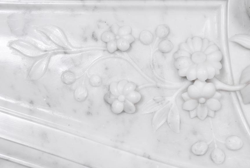 Louis XV style fireplace in Carrara marble, decorated with a floral shell motif-4
