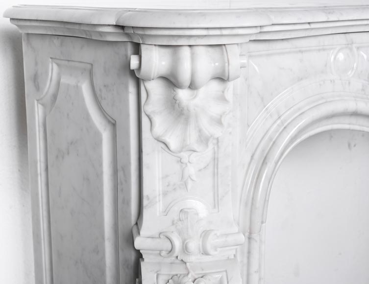 Louis XV style fireplace in Carrara marble, decorated with a floral shell motif-6